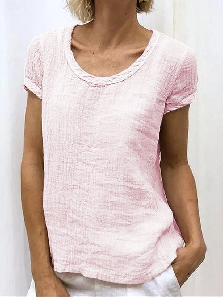 Women's Shirt Cotton Linen Shirts Blouse Plain Basic Short FashionChic