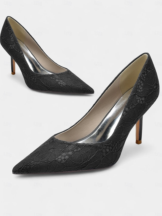 Stiletto Women's - Heels Lace-Embroidered Pointed-Toe FashionChic