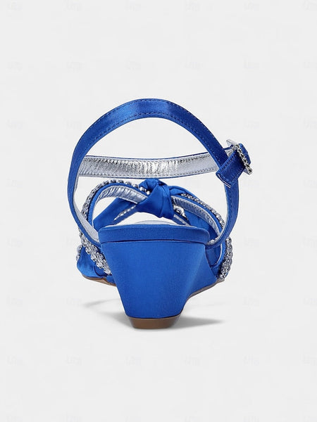 Rhinestone Sandals - Knot Wedge Dress Women's Satin Green FashionChic