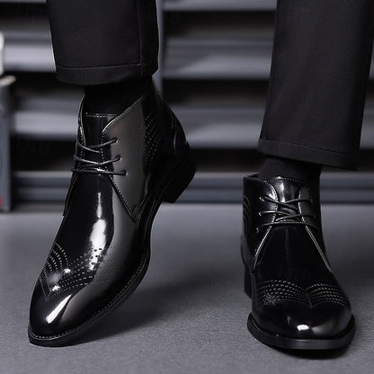 Wingtip Glossy Brogue Burgundy Leather Men's Ankle Faux FashionChic