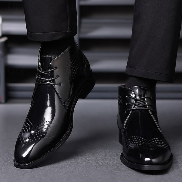 Wingtip Glossy Brogue Burgundy Leather Men's Ankle Faux FashionChic