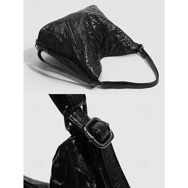 Women's Black Hobo Leather – Patent Crinkle Bag Sleek FashionChic