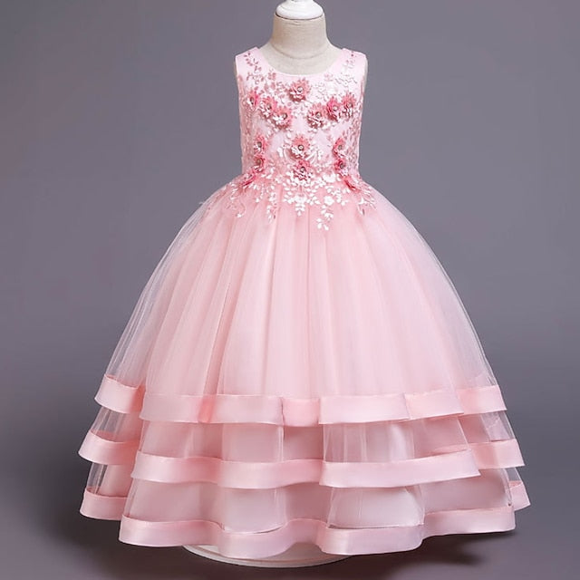Girls' Wedding Kids Colored Party Dress Solid Sleeveless FashionChic