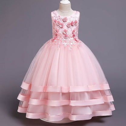 Girls' Wedding Kids Colored Party Dress Solid Sleeveless FashionChic