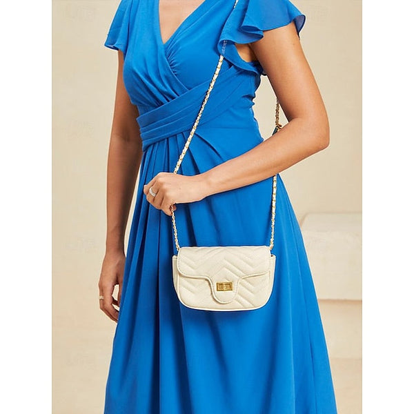 White Women's Leather with Bag Crossbody Gold Elegant Chain FashionChic