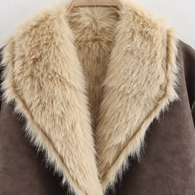 Faux Pocket Comfortable Women's Warm Buttons Coat Fur FashionChic