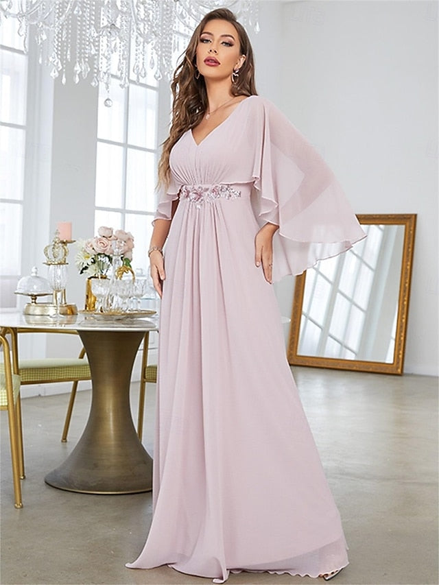 Mother V of Floor the Neck Bride Party Dress Elegant FashionChic