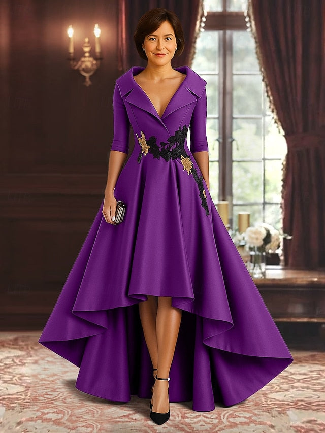 Dress of Black High Elegant Mother Bride A-Line Split Red the FashionChic