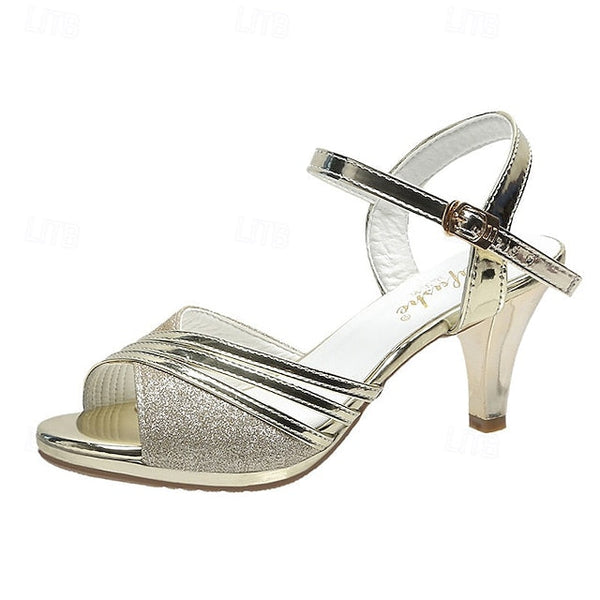 - Women's Heel Straps Sandals Mid Silver Glitter with FashionChic