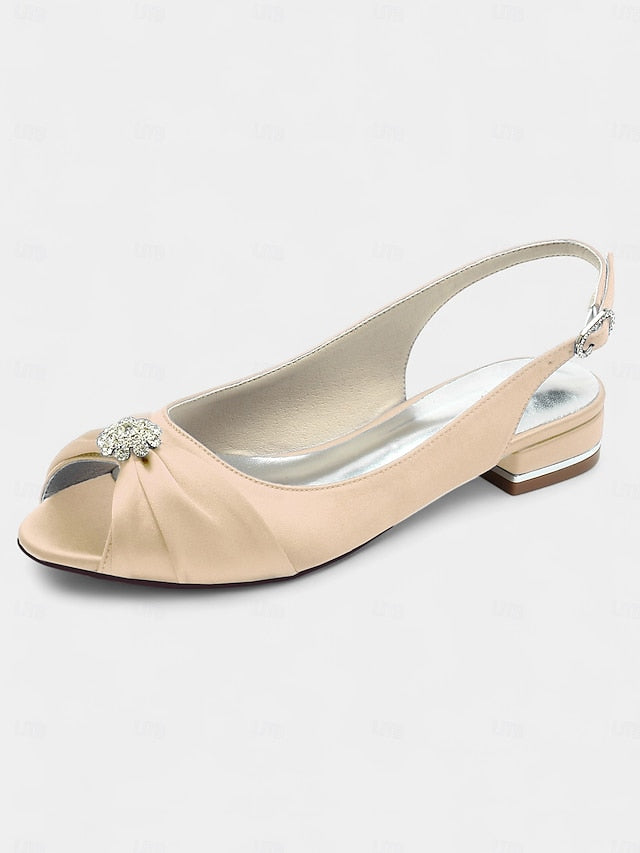 Women's Wedding Heels with Crystal Satin Slingback FashionChic