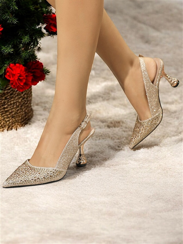 Sparkling – Women's Pointed Glitter Pumps Slingback Toe FashionChic