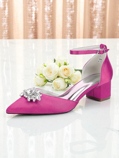 with Block Shoes Satin Burgundy Wedding Women's Heel FashionChic