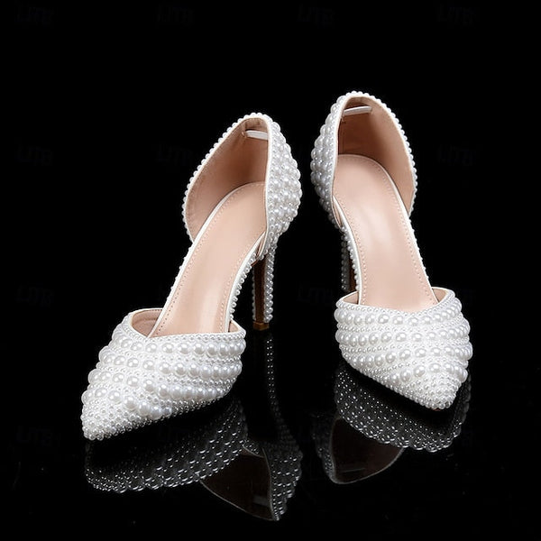 Set Heels Bag Stiletto Clutch White and Pearl – Women's FashionChic