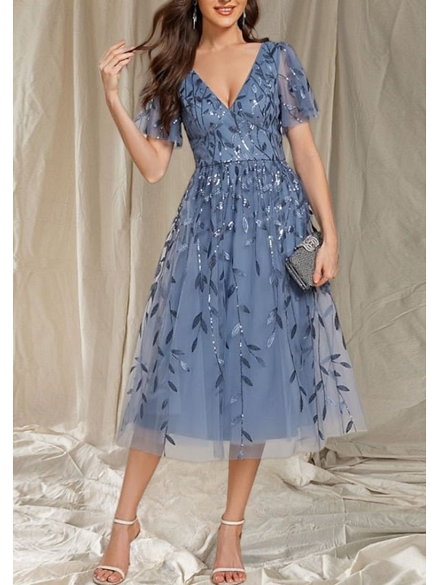 Guest Mother V Bride the Neck A-Line Wedding Dress Elegant of FashionChic