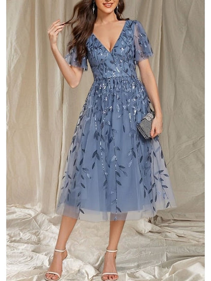 Guest Mother V Bride the Neck A-Line Wedding Dress Elegant of FashionChic