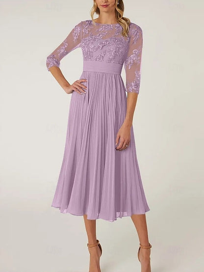 of Elegant the Neck Crew Dress Mother A-Line Bride Wedding Guest FashionChic