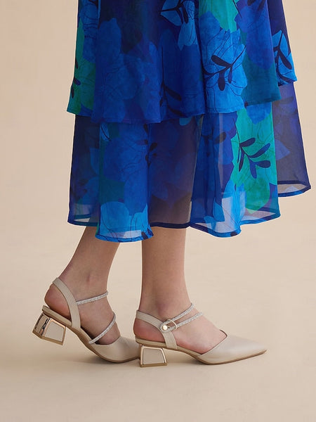 Women's Toe Pointed Heels Elegant with Rhinestone Slingback FashionChic