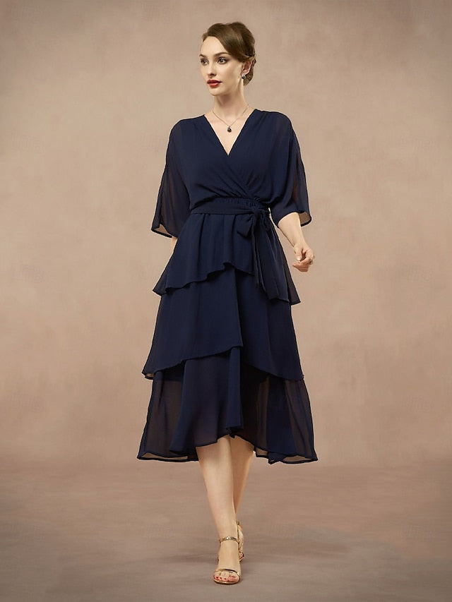 the Bride Neck Floor V Dress Elegant Length A-Line Mother of FashionChic