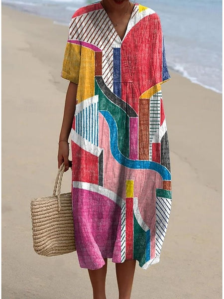 Women's Midi Dress Sundress A Line Dress Linen Vacation