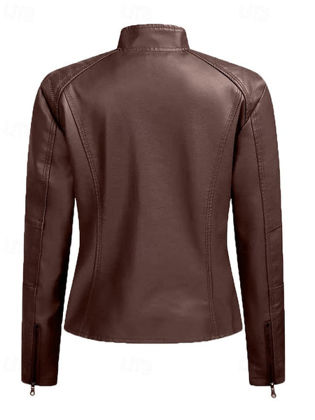 Comfortable Zipper Leather Faux Pocket Women's Jacket FashionChic