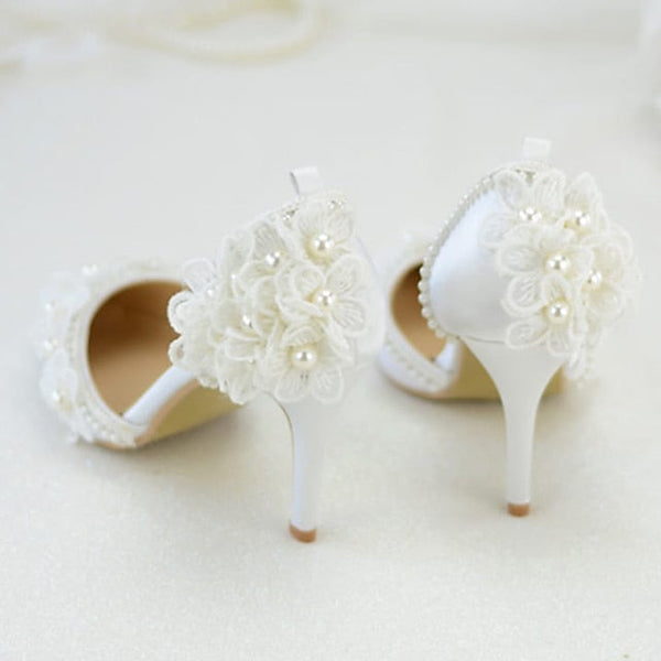 Wedding Platform White with Lace Floral Heels Women's FashionChic