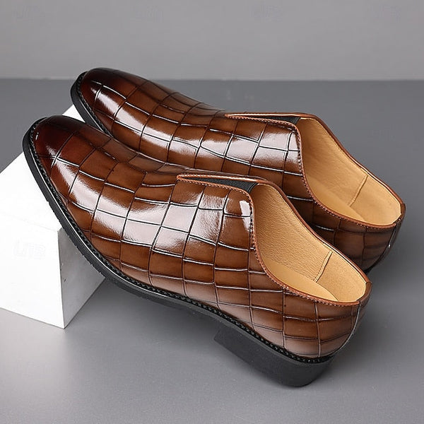 Shoes Pattern Men's Burgundy – Dress Crocodile Slip-On FashionChic
