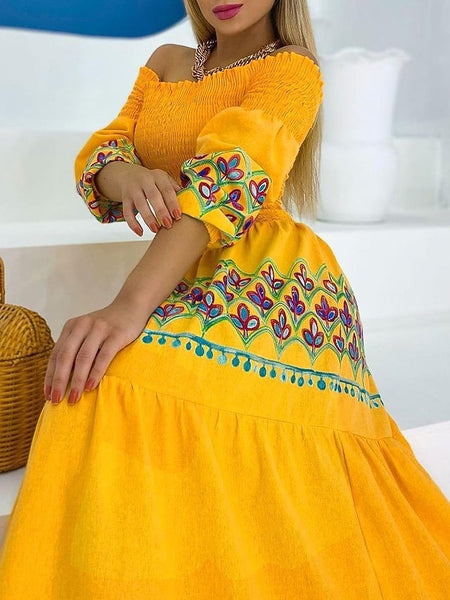 Women's Casual Dress Long Dress Maxi Dress Yellow Half