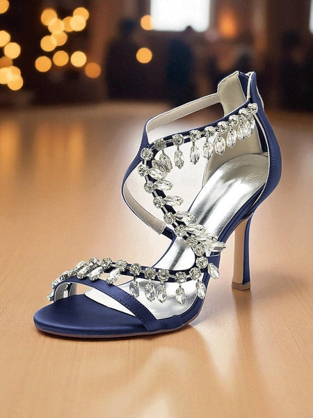 Rhinestone Strappy Heel Sandals Women's High White with FashionChic
