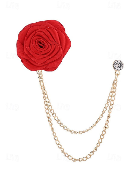Elegant with – Rose Lapel Red Chain Gold Pin Men's FashionChic