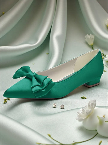 Bow Women's Green - Elegant Toe Satin Pointed Flats FashionChic