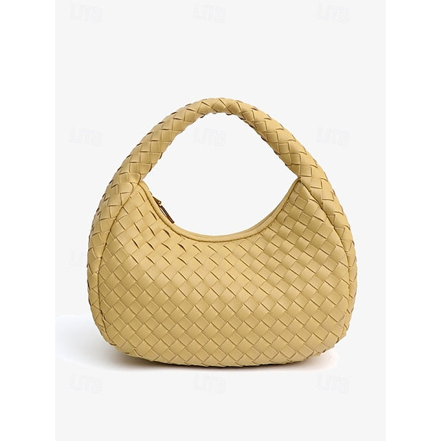 – Leather Round Woven Chic Women's Elegant Ivory Hobo Bag FashionChic