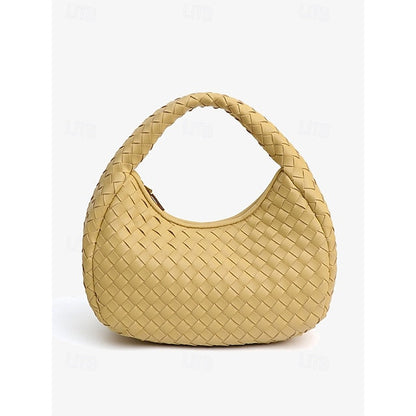 – Leather Round Woven Chic Women's Elegant Ivory Hobo Bag FashionChic