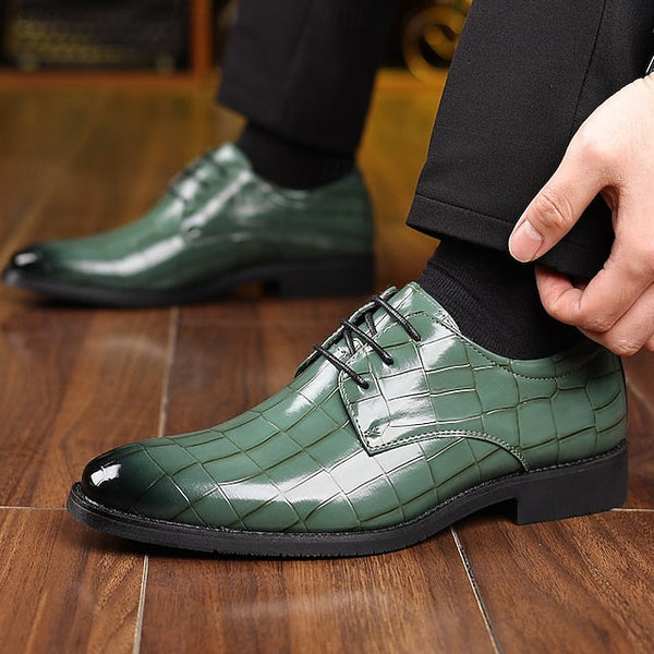 Print Men's Oxford Leather Shoes Faux Crocodile Green – FashionChic