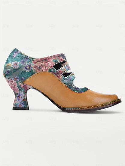Floral Women's Leather Mary – Jane Vintage Heels 1930s FashionChic