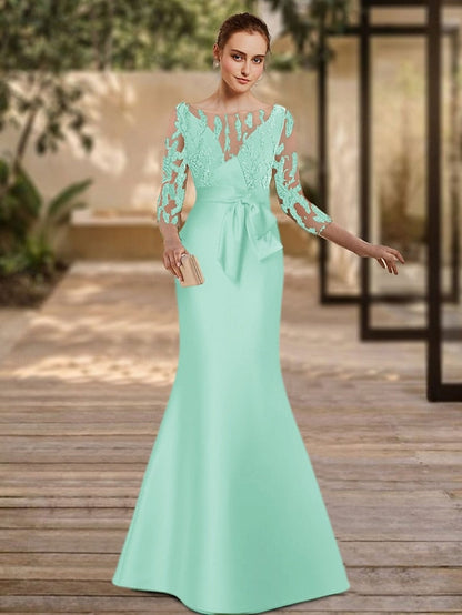 3/4 Formal Dress Floor Length Elegant Mermaid Evening Gown FashionChic