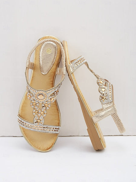 – Sandals Embellished Rhinestone Women's Elegant T-Strap FashionChic