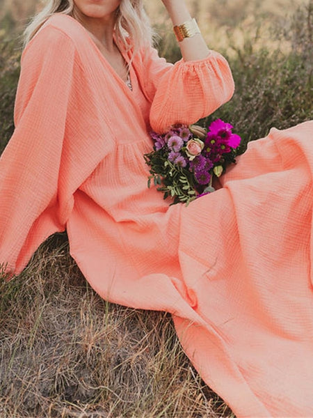 Women's Pink Orange Rose Red Summer Spring Maxi Dress Faux