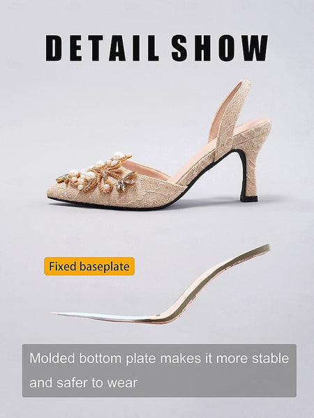 Heels - Pearl Black Women's Satin Detailing Slingback with FashionChic