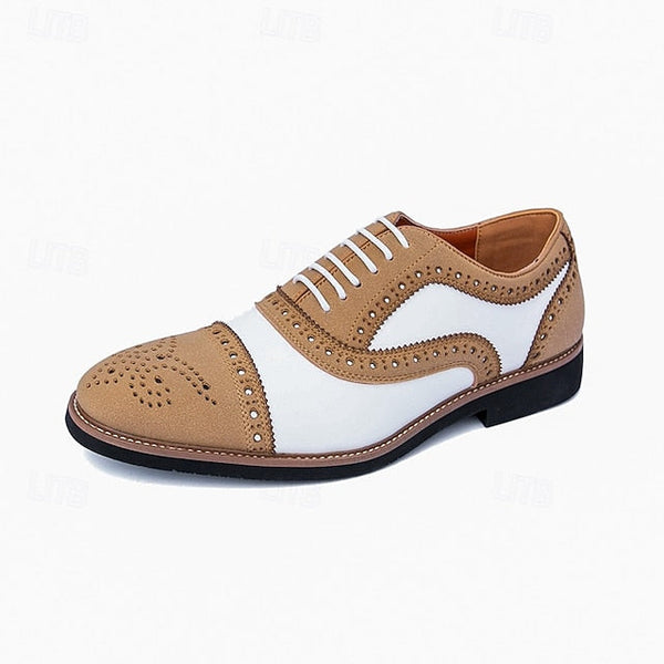 Men's Classic with Brogue Brown Oxford White Shoes and FashionChic