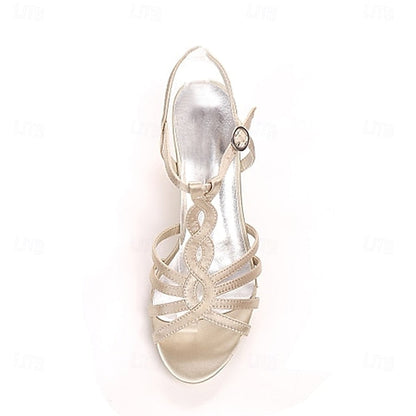 – Mid-Heel Satin Women's Purple Strappy Elegant Sandals FashionChic