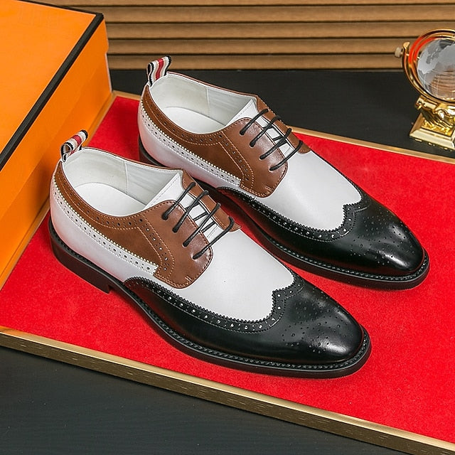 Men's Tri-Color Shoes Brogue in Oxford Black Wingtip FashionChic