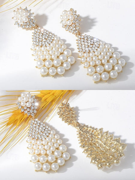 – Vintage Faux Earrings Elegant Drop Pearl and Rhinestone FashionChic