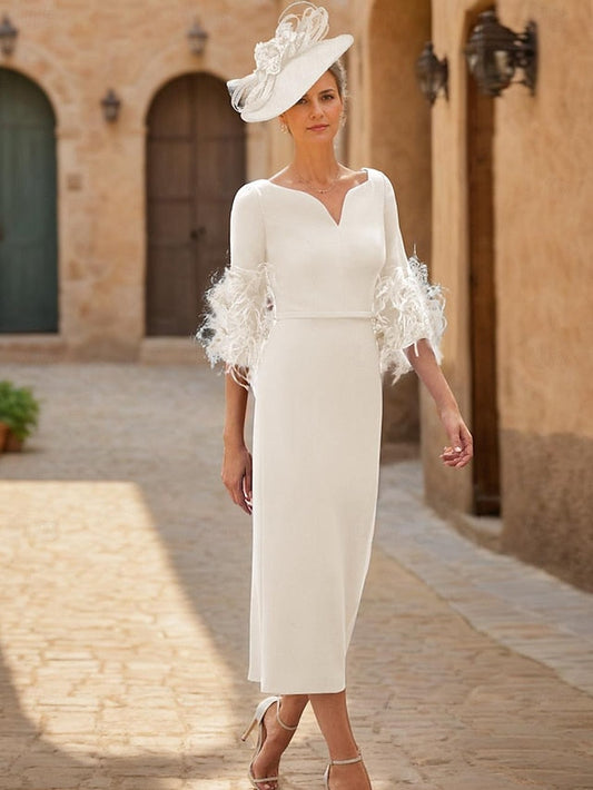 Mother Elegant the Dress V Sheath Guest of Neck Wedding Bride FashionChic