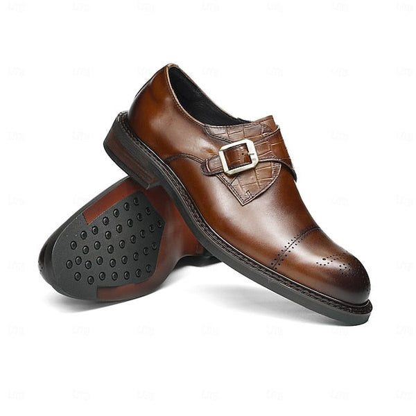 Dress Genuine Strap Black Men's Leather Monk First Shoes- FashionChic