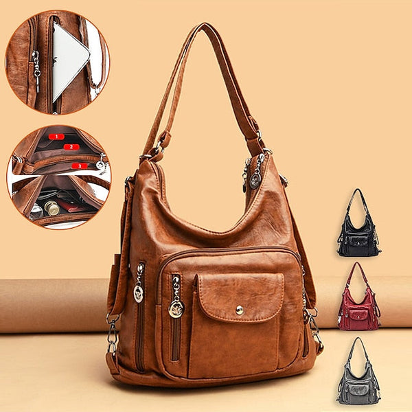 Bag - Leather Women's Faux Hobo Vintage-Style Brown FashionChic