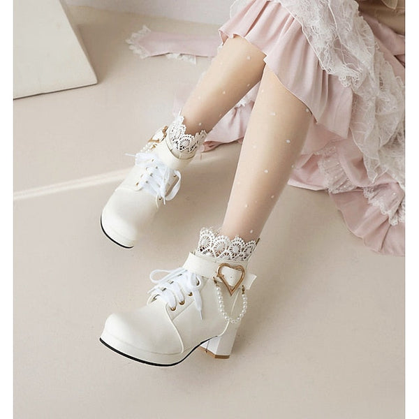 Ankle Women's – Wedding Bridal Lace-Up White Boots Shoes FashionChic