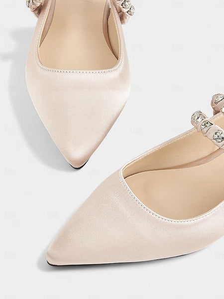 Toe Flats Satin - Women's Rhinestone Slingback Pointed FashionChic