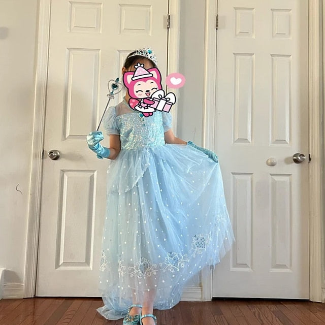 Princess Flower Elsa Cosplay Cloak Girl Frozen Dress FashionChic