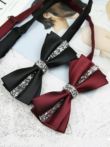 Tie Elegant with – Embellishment Satin Burgundy Bow Crystal FashionChic