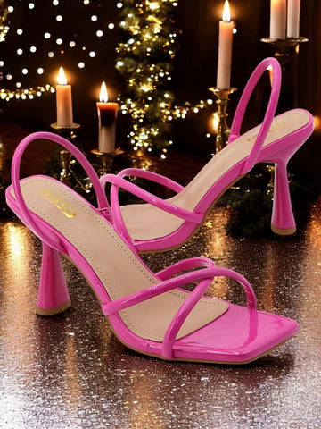 Design Square Toe – Sandals Strappy with Beige Heeled FashionChic